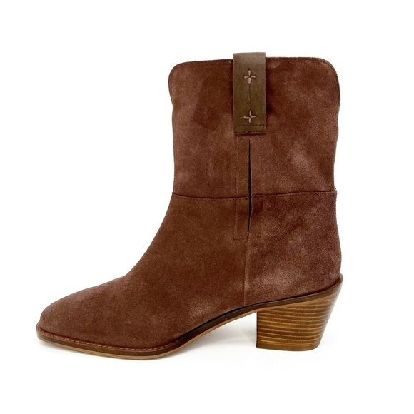 New Lucky Brand Kamaree Western Cowboy Bootie Chocolate Brown Suede Size 8.5 - Picture 3 of 10